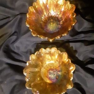 2pc Indiana glass co. Amber lily pon sunflower